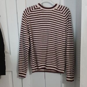 Brooks Brothers Mens Medium Sweater- Burgundy & Cream Stripes, LIKE NEW